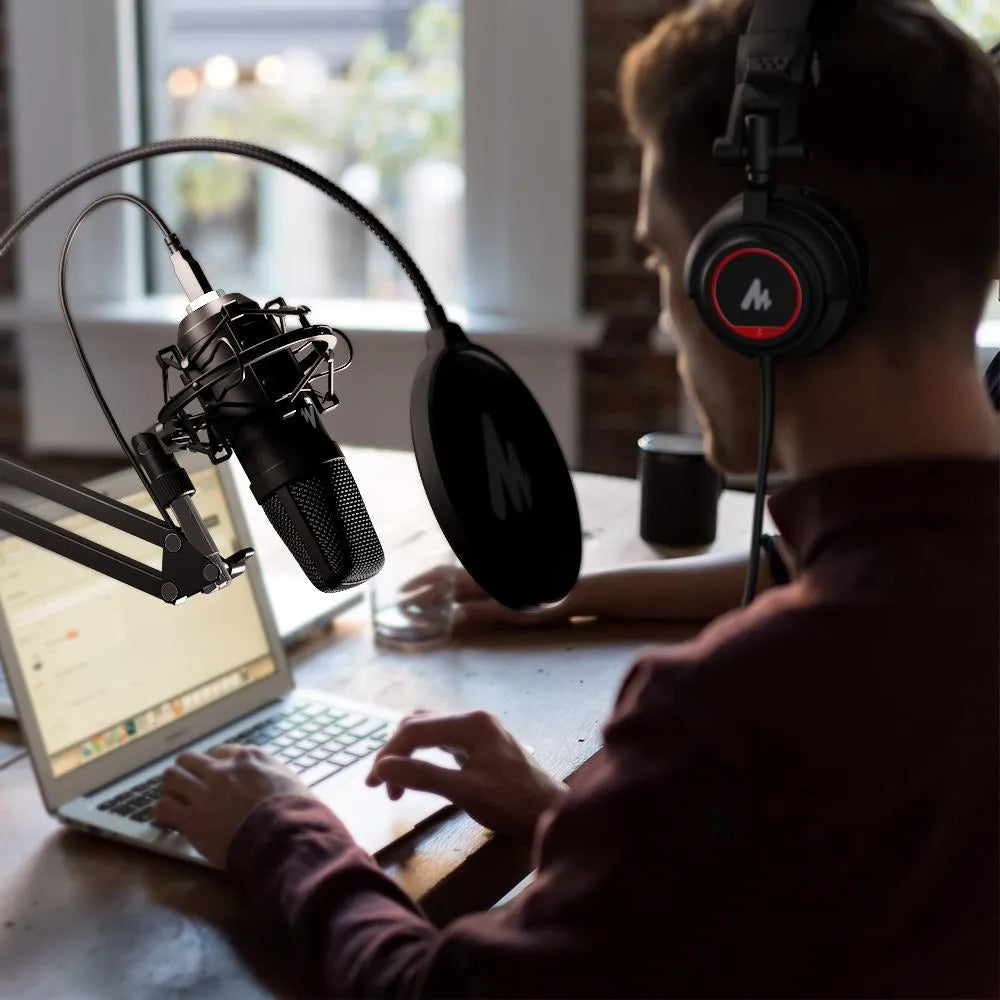 Maono Studio XLR Microphone Kit with Spring Loaded Boom Arm & Pop Filter - ProSound