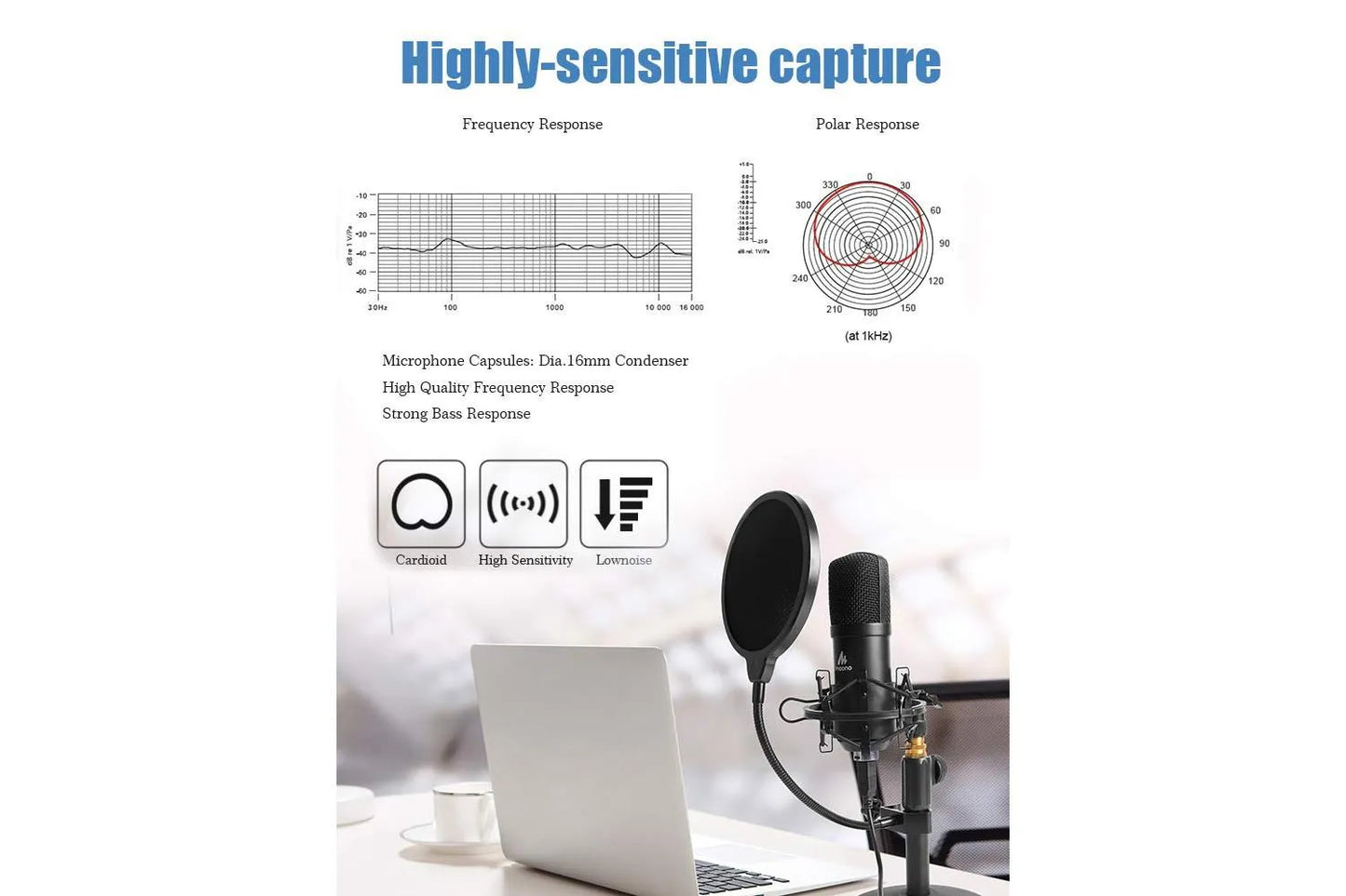 Maono Studio Table Top Microphone Kit with Pop Filter & Flight Case - ProSound