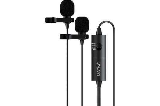 Maono Lavalier Dual Head Electret Condenser Omnidirectional 3.5mm 4 Pole Jack Tie-Clip On Lapel Microphone - ProSound