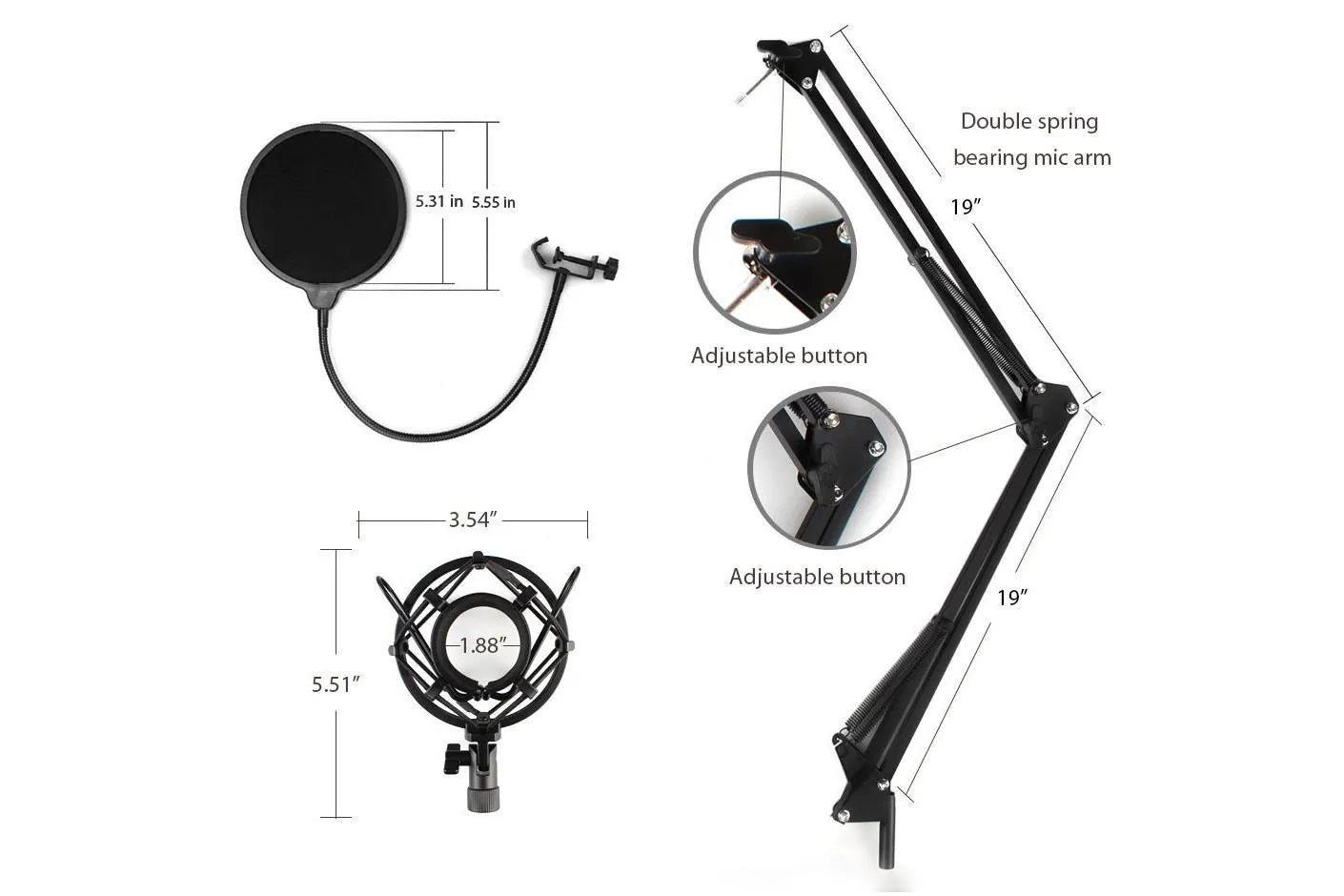 Maono Studio XLR Microphone Kit with Spring Loaded Boom Arm & Pop Filter - ProSound