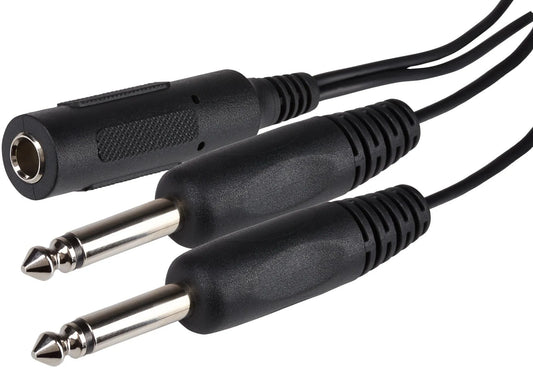 ProSound Twin 1/4" Mono Jack Male to 1/4" Mono Jack Socket Female Cable - Black, 0.2m