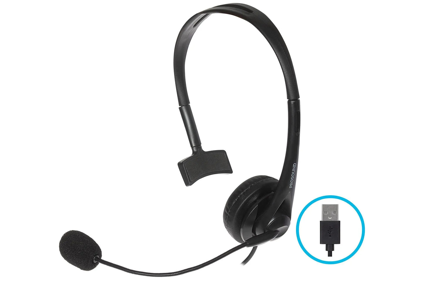Prosound Single Ear Mono USB-A Cabled Headset Boom Microphone Noise Cancellation - ProSound