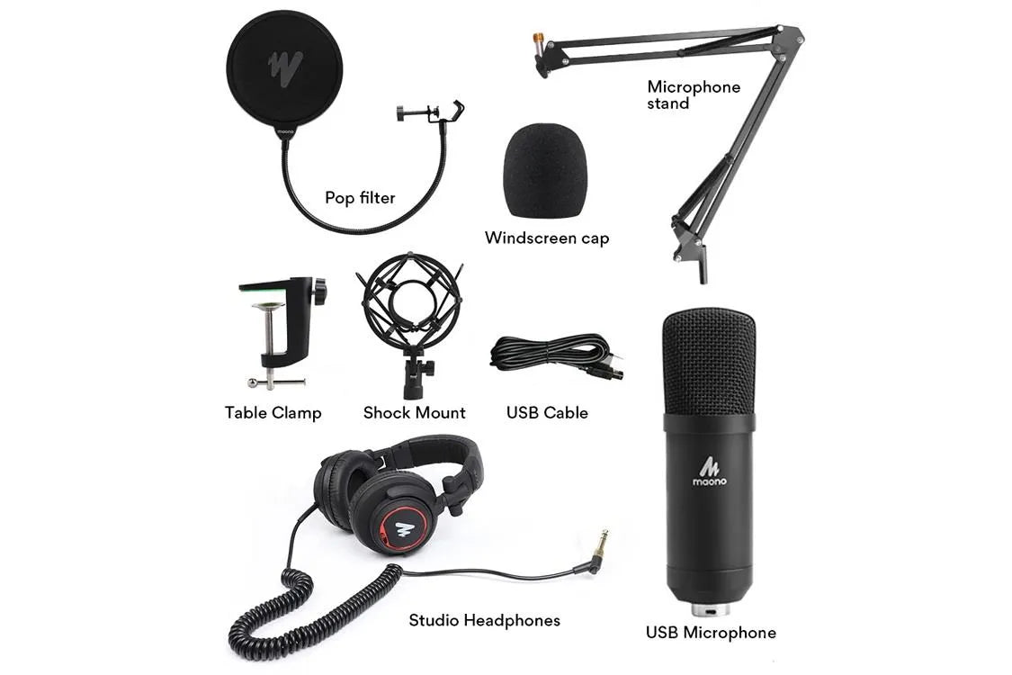 Maono Podcasting Microphone with Studio Headphones Kit