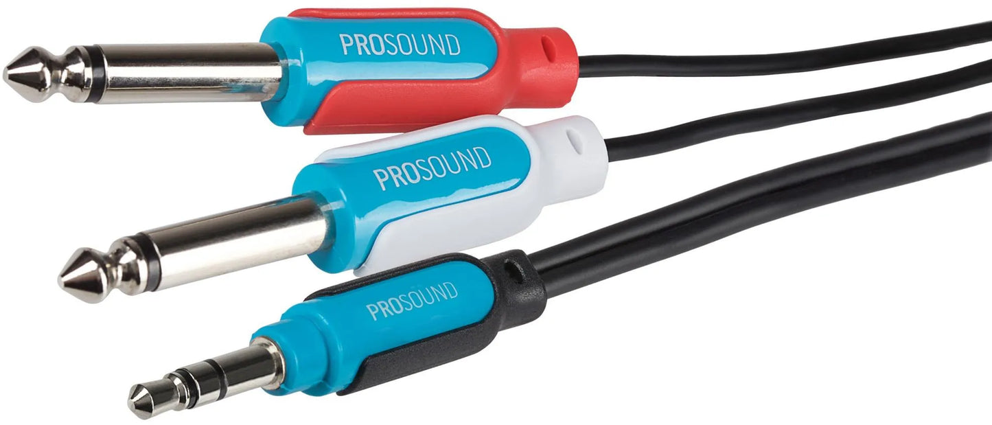 ProSound 3.5mm Stereo Jack to Twin 1/4" Mono Jack Cable - Black, 3m